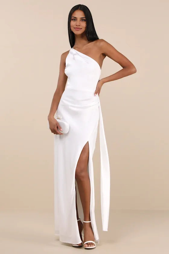 Vestido elegante Weitese de satén verde oliva, largo, de un solo hombro, vestido de noche, tubo, sin mangas, cuello irregular, vestido de fiesta.